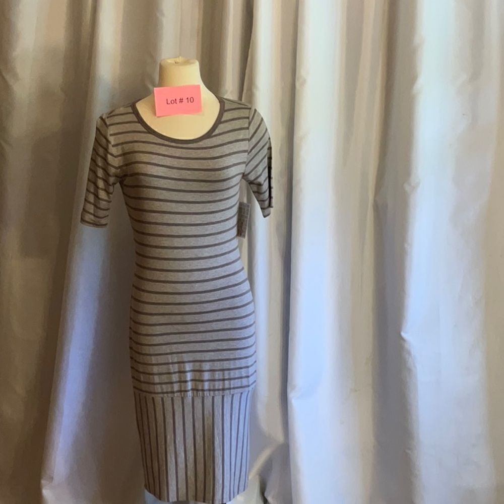 LULAROE JULIA dress in size small 2 tone gray colored stripes